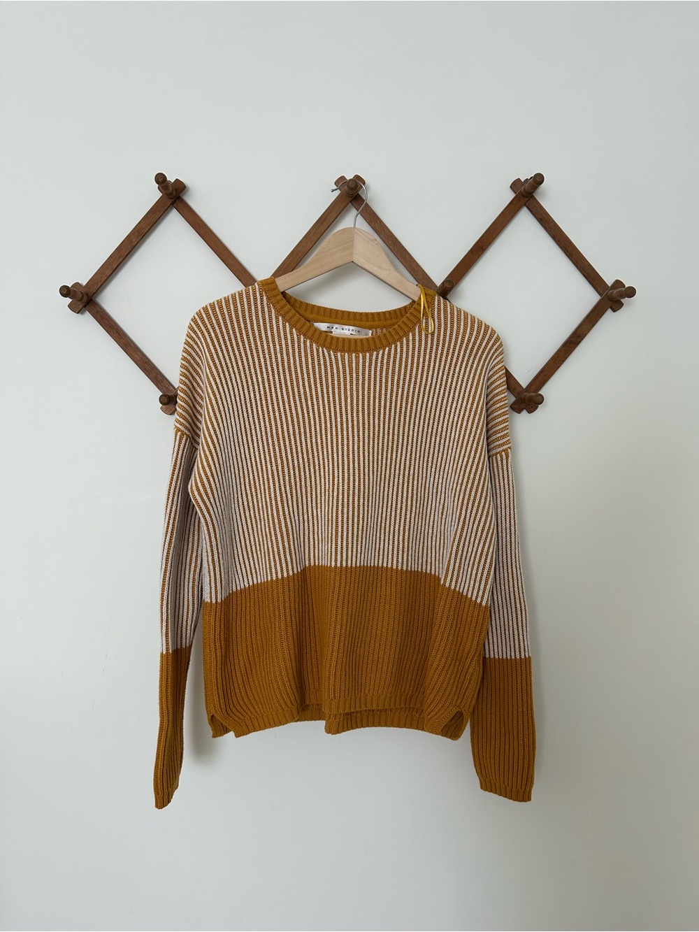 Max Studio Mustard & Cream Ribbed Colorblock Crew Sweater